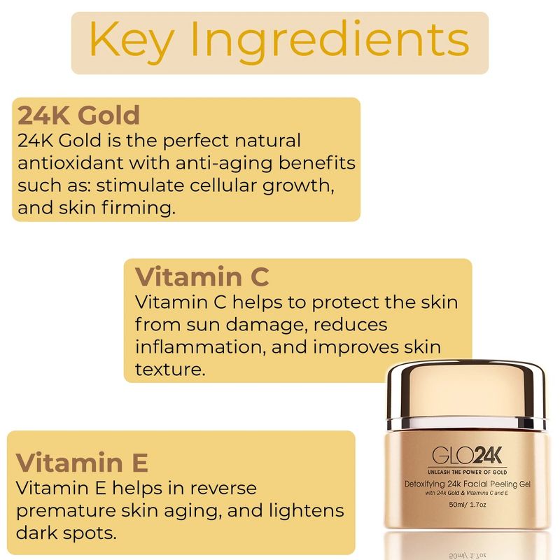 GLO24K Facial Peeling Gel With 24k Gold and Vitamins C & E for Optimal Exfoliation & Microdermabrasion - Restore and Revive Your Skin, 3 of 6