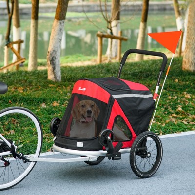 Red Foldable Aluminum Dog Bike Trailer with Safety Features