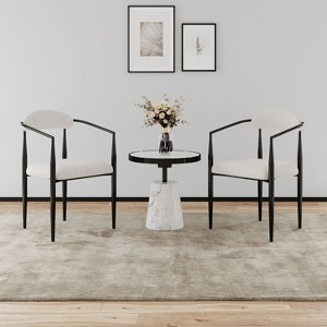 PAGED Mid-Century Modern Dining Chairs Set of 2 Round Boucle Backrest Kitchen Chairs with Black Metal Frame for Dining Room, Kitchen, White+Black - 1 of 4