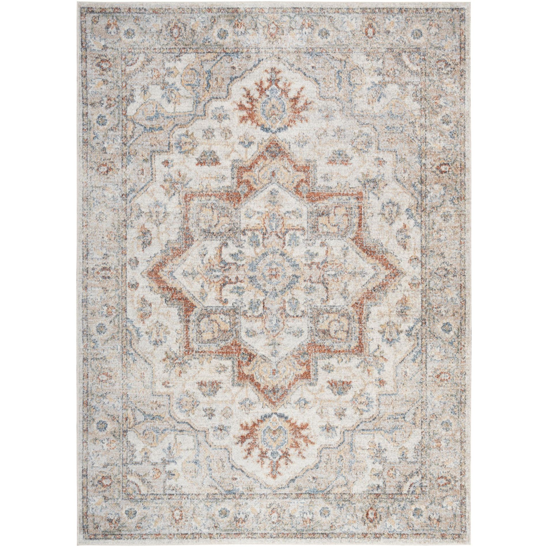 Nourison Astra Machine Washable 6'7" x 9' Grey Multicolor Vintage Indoor Flatweave Rug