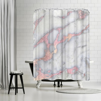 Americanflat Rose Gold Blush Metal Foil On Marble Square by Grab My Art 71" x 74" Shower Curtain
