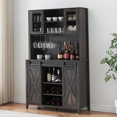 Farmhouse Bar Cabinet with Sliding Barn Door