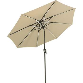 Sunnydaze Outdoor Aluminum Sunbrella Patio Umbrella with Solar LED Light Bars and Tilt - 9'