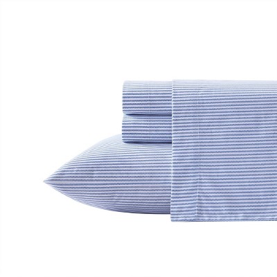 Twin Blue Cotton Percale Stripe Sheet Set
