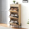 coucheta Natural Rattan Shoe Cabinet with 1 Pull-Out Drawer, Narrow Shoe Storage Cabinet with 3-Tier Adjustable Shelves - 4 of 4