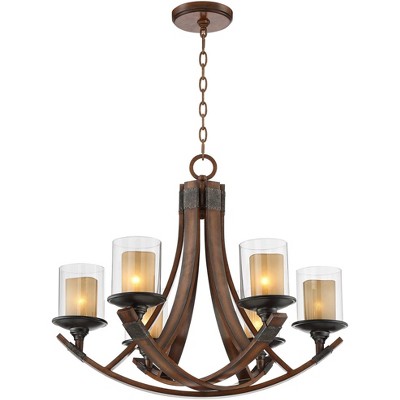 Mahogany and Bronze Rustic Candle Chandelier with Glass Shades