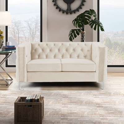 Modern 61 in.  Deep Dutch Velvet 2-Seater Loveseat with Iron Legs - Morden Fort