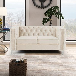 Modern 61 in.  Deep Dutch Velvet 2-Seater Loveseat with Iron Legs - Morden Fort - 1 of 4