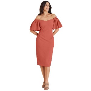 VENUS Womens Fluted Satin Midi Dress - 1 of 4