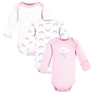 Luvable Friends Girls Preemie Long Sleeve Bodysuits 3pk, Girl Cloud, Preemie - 1 of 4