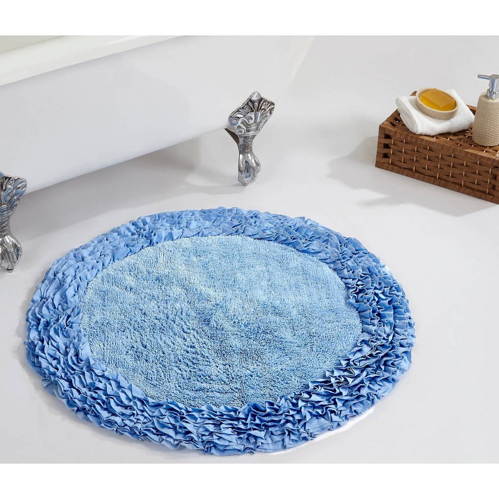  Round Shaggy Border Collection Bath Rug Blue