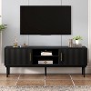 VYNXARIA TV Stand with Vertical Striped Doors Space-Saving Sliding Door Design Sturdy Solid Wood Legs Versatile as TV Console - 2 of 4