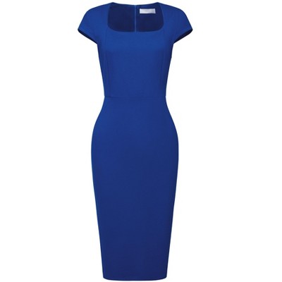 Hobemty Women's Work Square Neck Cap Sleeve Midi Sheath Pencil Dresses  Royal Blue X-large : Target