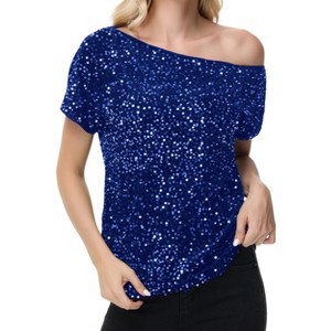 Anna-Kaci Women's Off-Shoulder Sequin Short Sleeve Top with Relaxed Fit - 1 of 4
