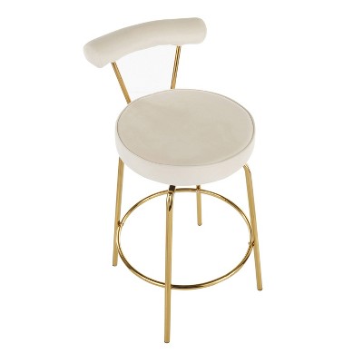 Glam Gold Metal and Cream Velvet Swivel Counter Stool