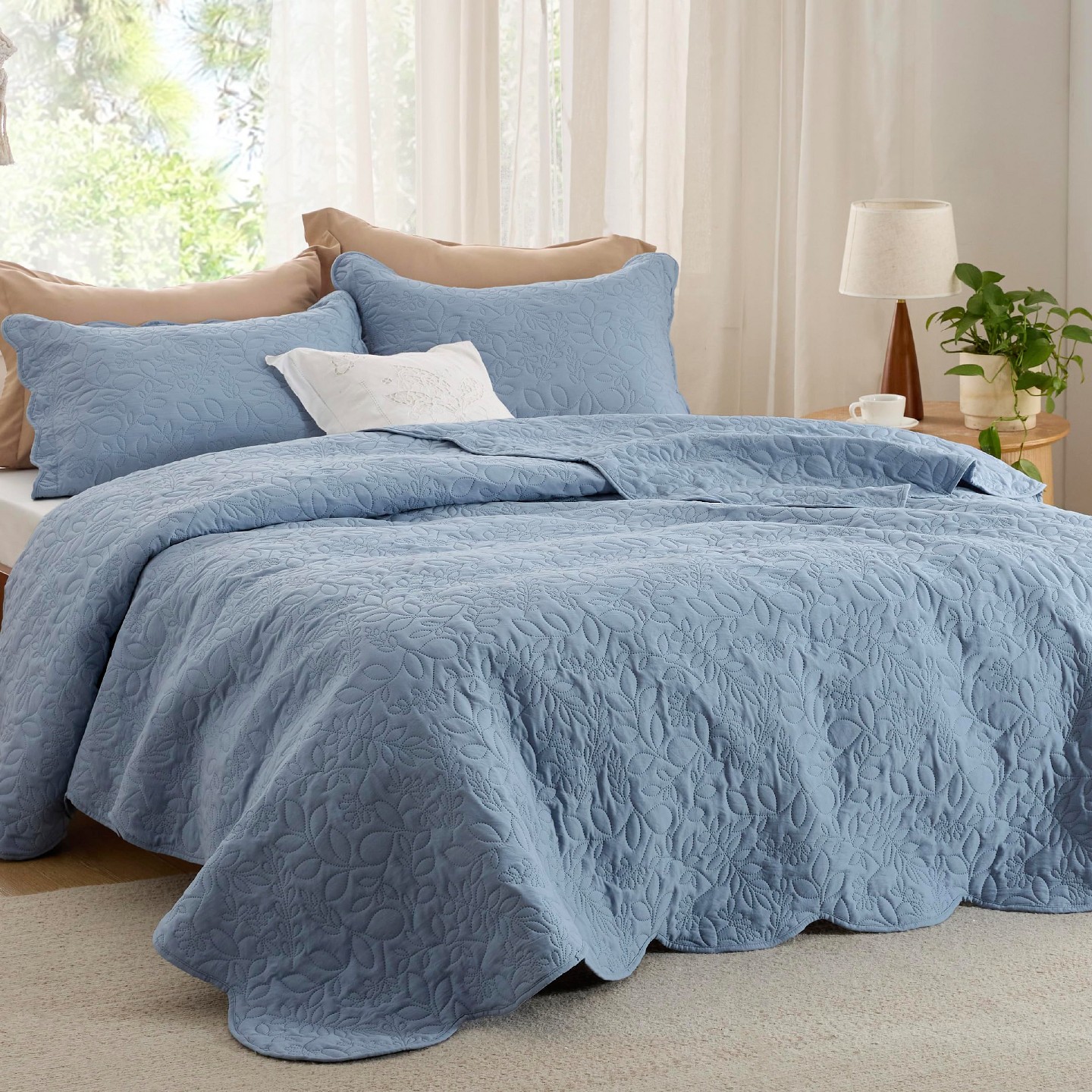 Комплект постельного белья Bedsure Queen из 3 предметов, стёганый, Mineral Blue, цвет: Синий — фото 2