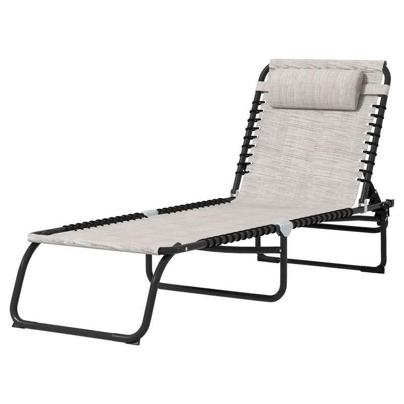 Folding Chaise Lounge Pool Chair with 4-Position Reclining Back, Pillow, Breathable Mesh & Bungee Seat, 5 of 14