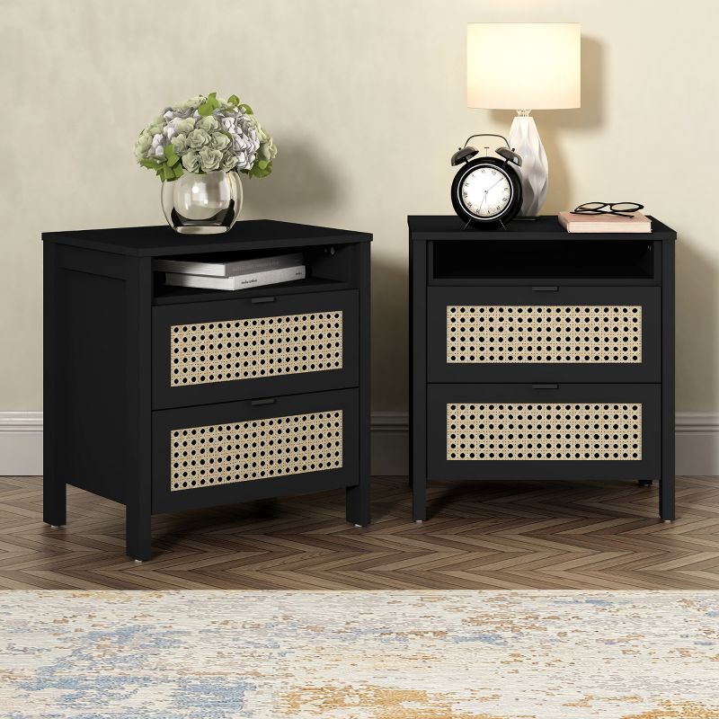 Galano Carnforth 2-Drawer Black Nightstand (22.7 in. H x 20.9 in. W x 15.7 in. D) (Set of 2), 1 of 14
