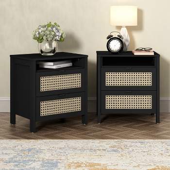 Galano Carnforth 2-Drawer Black Nightstand (22.7 in. H x 20.9 in. W x 15.7 in. D) (Set of 2)