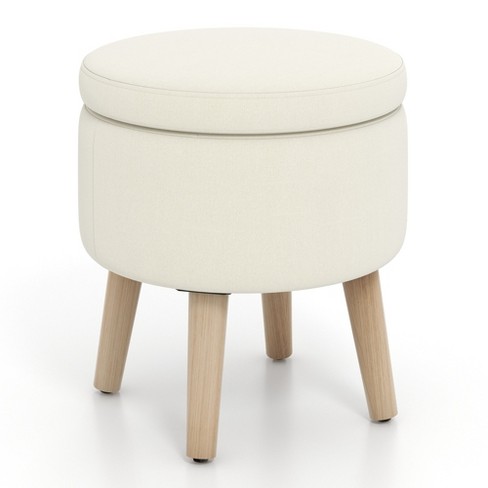 18 in. Modern White Velvet Fabric Round Upholstered Ottoman with Storage Foot Rest Ottoman Furniture Metal Small Stool