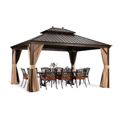PURPLE LEAF Outdoor Hardtop Gazebo Canopy for Patio Deck Backyard Heavy Duty Outside Sunshade with Netting and Curtains