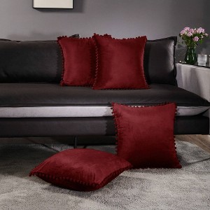 Deconovo Velvet Pom-Pom Decorative Throw Pillow Covers Set, Multiple Sizes, 4-Pack - 1 of 4