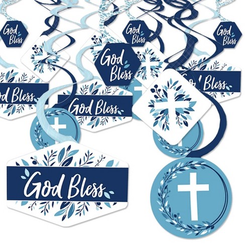 Baptism Blue Elegant Cross DIY Shaped Boy Religious Party Cut-outs