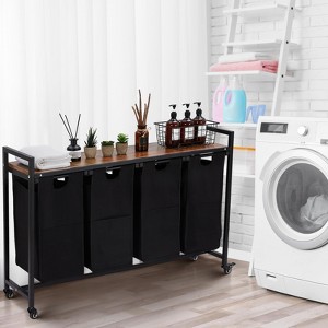 Laundry Basket with Shelf & Removable Bags, Metal Frame Hamper with Storage Shelf for Bathroom, Bedroom, Closet Organization - 1 of 4