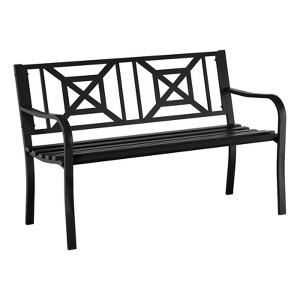 Huxxion 50" Outdoor Garden Bench, Iron Metal Frame Patio Bench with Backrest Armrests, Weatherproof Anti-Rust Outdoor Bench - 1 of 4