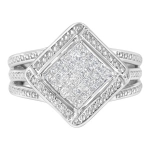 Silver 2/5 Cttw Princess Cut Diamond Cluster Composite Cocktail Ring - 1 of 4