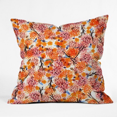 Orange Sorbet Floral Throw Pillow - Deny Designs