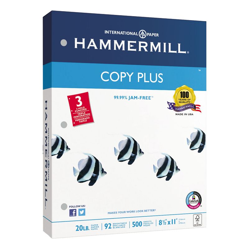 Hammermill Copy Plus Copy Paper 3-Hole Punch 92 Brightness 20lb Ltr White 500 Shts/Rm 105031, 4 of 9