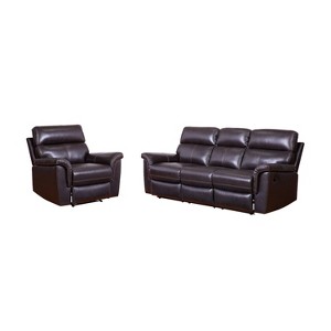2pc Maxwell Top Grain Leather Reclining Sofa & Armchair Set Brown - Abbyson Living