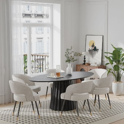 Cone Wide Strip With Concave Wood Color, Oval Dining Table With Oblique Cut Edge(Cone Base).