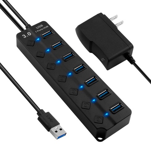 Insten 7 Multiport Usb 3 0 High Speed Hub Usb Extender 3 3ft Cable Led On Off Switch With 5v 2a Power Adapter For Pc Windows 10 Laptop Macbook Target