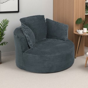 Compressible Corduroy Round Chair with Cushioned Backrest - 1 of 3