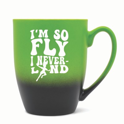 Elanze Designs I'm So Fly I Neverland Two Toned Ombre Matte 10 ounce New Bone China Coffee Tea Cup Mug, Green and Black