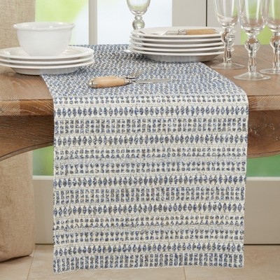 Blue Cotton Blend Textured Table Runner with Woven Design