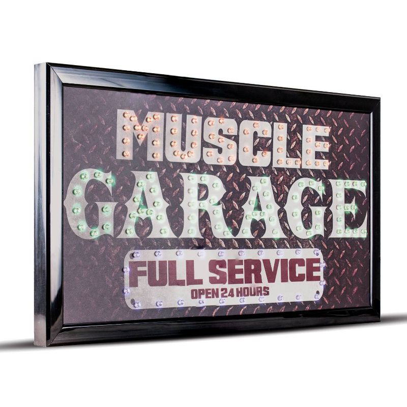Muscle Garage Full Service Open 24 Hours Framed LED Sign Gray/Brown - American Art Decor, 1 of 7
