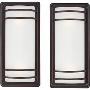 John Timberland Habitat Modern Industrial Outdoor Wall Light Fixtures Set of 2 Rubbed Bronze 16" Opal Glass for Post Exterior Barn Deck - 1 of 4