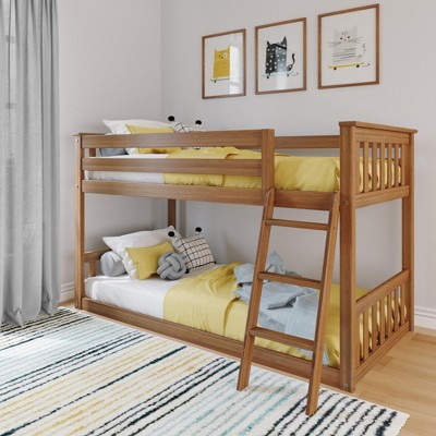 Max & Lily Twin Over Twin Low Bunk Bed With Ladder, Wooden Bunk Beds ...