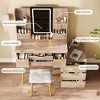 ORRD 7-Drawer Vanity Desk with LED Mirror, Fluted Makeup Table with Metal Legs & PU Stool, Jewelry Storage Dressing Table - 4 of 4