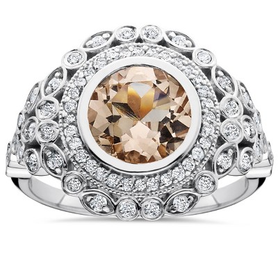 Pompeii3 2 1/3ct Morganite & Diamond Vintage Halo Ring 14K White Gold