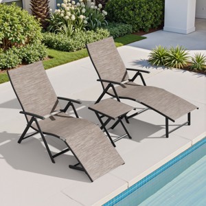Crestlive Products 3PC Outdoor Aluminum Adjustable Folding Chaise Lounge Chairs and Foldable Side Table Set - 1 of 4