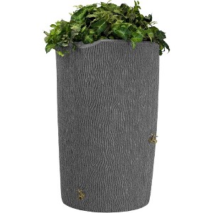 Good Ideas Impressions 90-Gallon Rain Saver Barrel Faux Bark Trunk Surface, Dual Spigot Locations with 2 Brass Spigots and Screen, Dark Granite - 1 of 4