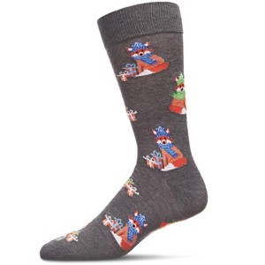 Memoi Men's Festive Foxes with Boxes Holiday Novelty Crew Socks Dark Gray Heather 10-13 - 1 of 4