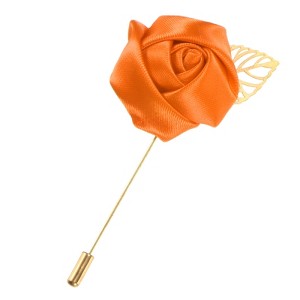 Unique Bargains Wedding Groom Suit Ribbon Rose Flower Lapel Pin with Gold Leaf 1 Pc - 1 of 4
