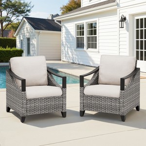 Buenhomino 3 PCS Patio Furniture Set with Cushioned Wicker Chairs and Tempered Glass Side Table - 1 of 4