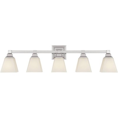 Regency Hill Modern Wall Light Satin Nickel Hardwired 35 1/4" Wide 5-Light Fixture Etched Opal Glass for Bathroom Vanity Mirror