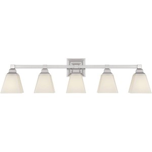 Regency Hill Mencino Modern Wall Light Satin Nickel Hardwire 35 1/4" 5-Light Fixture Etched Opal Glass for Bedroom Bathroom Vanity Living Room House - 1 of 4
